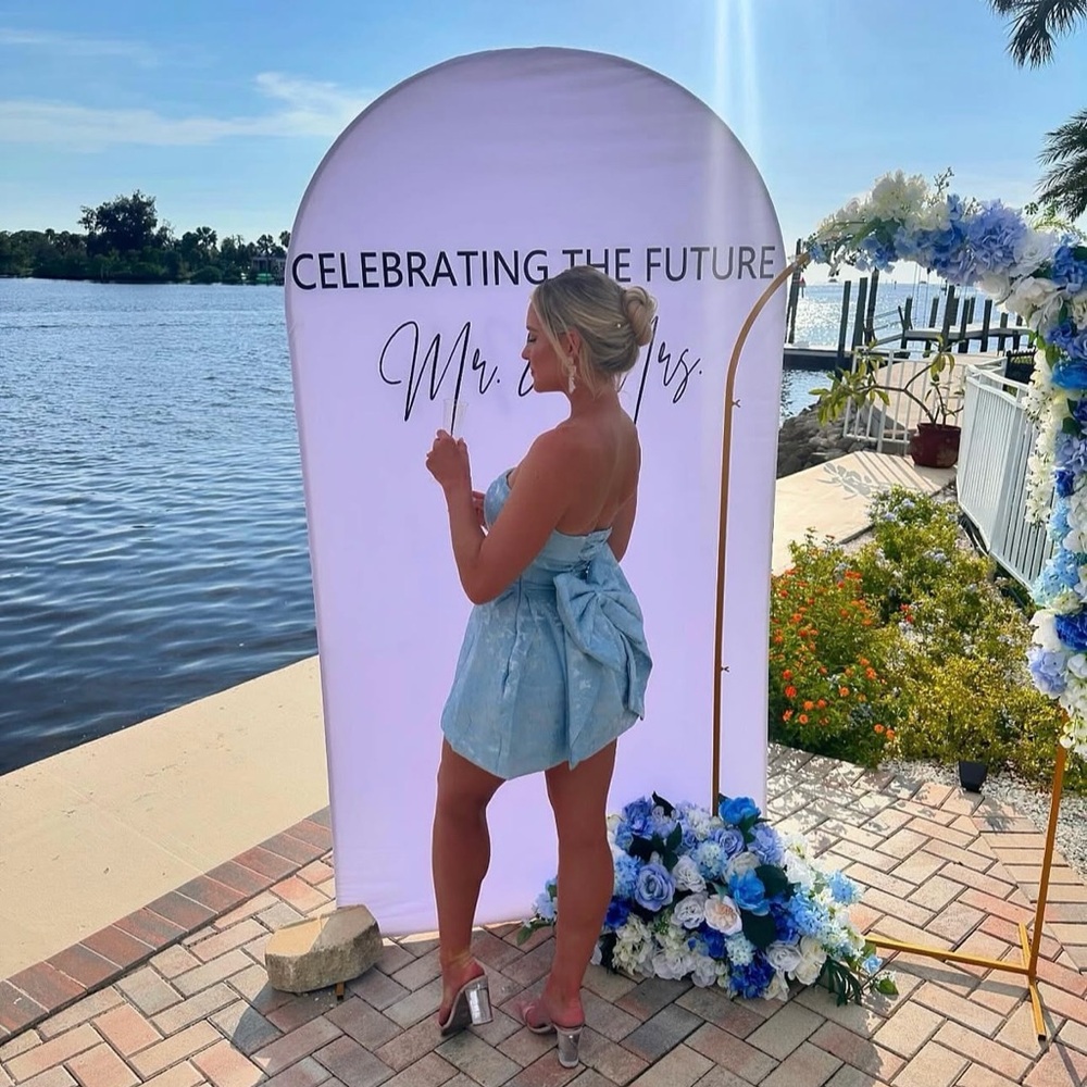 Light Blue Strapless Dress with Bow